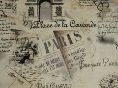 VINTAGE PARIS EIFFEL TOWER MAP SCRIBE TANS COTTON FABRIC FQ