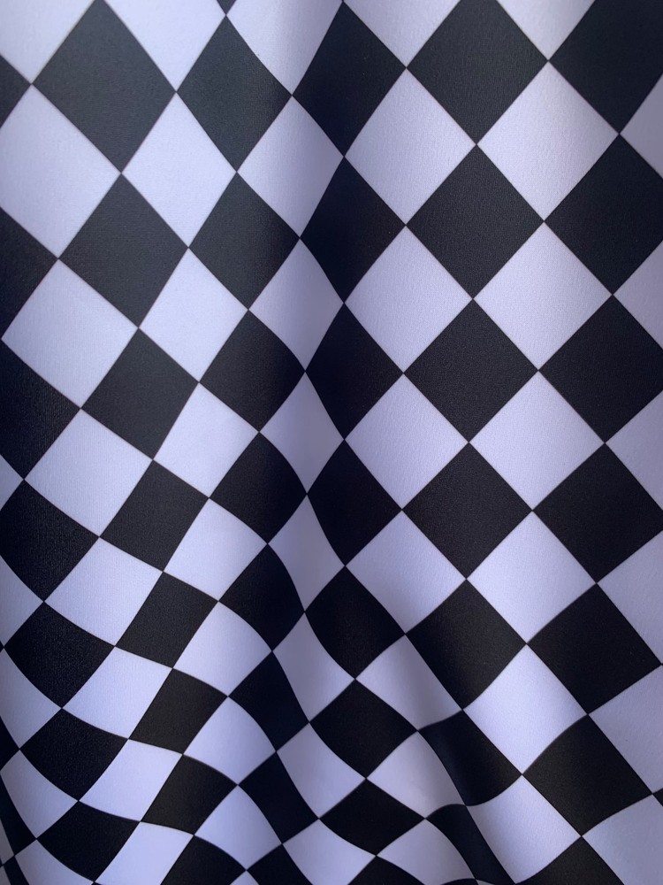 Liv BLACK & WHITE 1″ Checkered Pattern Polyester Heavy Matte Satin Fabric by th