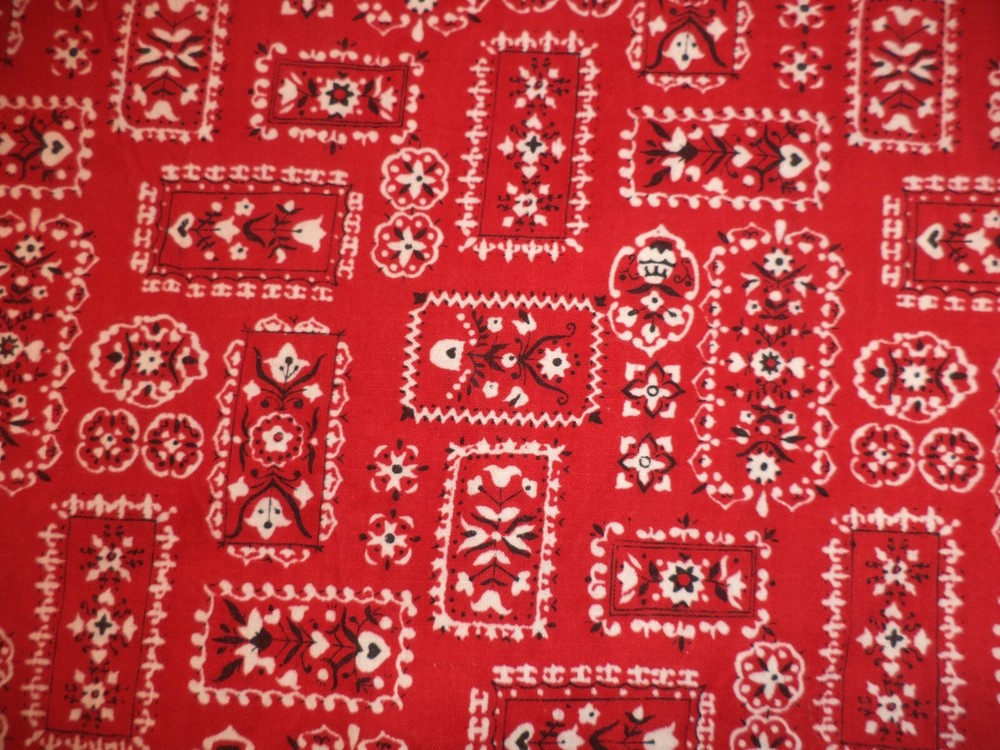 Red Bandana Cotton Fabric Western 1 3/8 Yards
