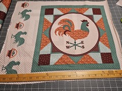 VTG Cranston Panel Rooster Weathervane Cotton Fabric 18×22 Facing SE Grandmacore
