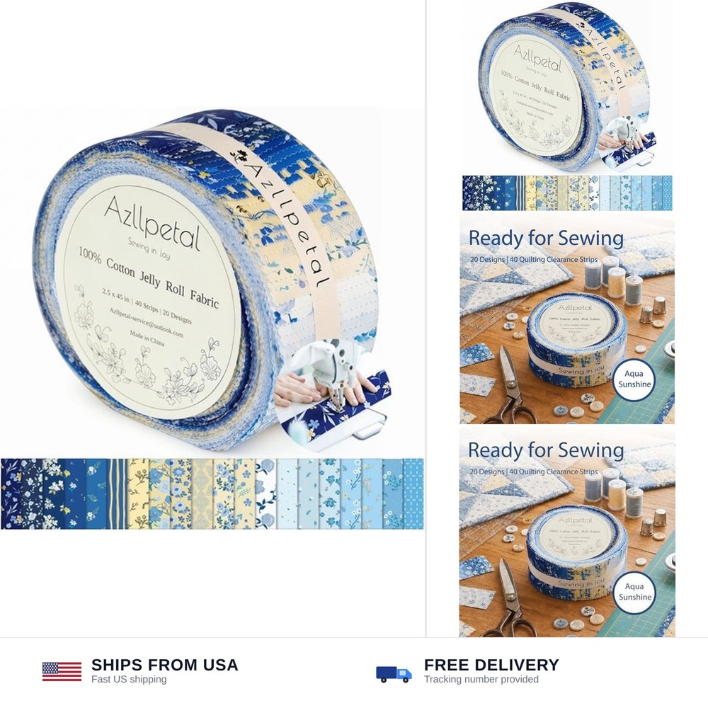 Jelly Roll Fabric,40 Pcs Blue Cotton Quilting Fabric Strips,2.5″x 45″ Pre-Cut…