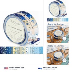 Jelly Roll Fabric,40 Pcs Blue Cotton Quilting Fabric Strips,2.5″x 45″ Pre-Cut…