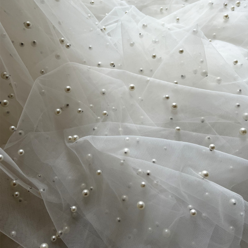 DIY Princess Dress Beaded Mesh Lace Fabric Evening Wedding Dress Sheer Curtain