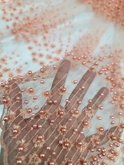 Peach Beaded Lace Fabric Sold By The Yard Pearls Geometric Pattern For Dress Pro