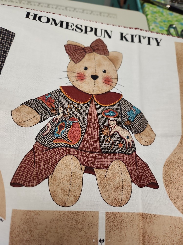 Cut And Sew Cranston Print Works “Homespun Kitty” Fabric Panel Stuffed Animal