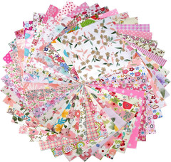 50PCS Floral Cotton Fabric Squares Random Style – Pre-Cut 5X5 Inch Pink Fabric Q