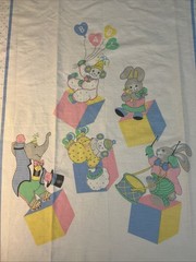 Baby Circus Theme TWO Fabric Panel Bunny Clown Elephant Building Blocks Nursery