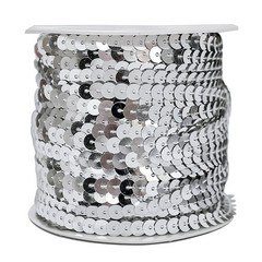 6mm Spangle Round Sequins Trim, PVC, 100 Yards/Roll. Silver