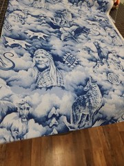 1.50 Yards Native American Indians Fabric Blues White 100 Cotton Horses Legacy