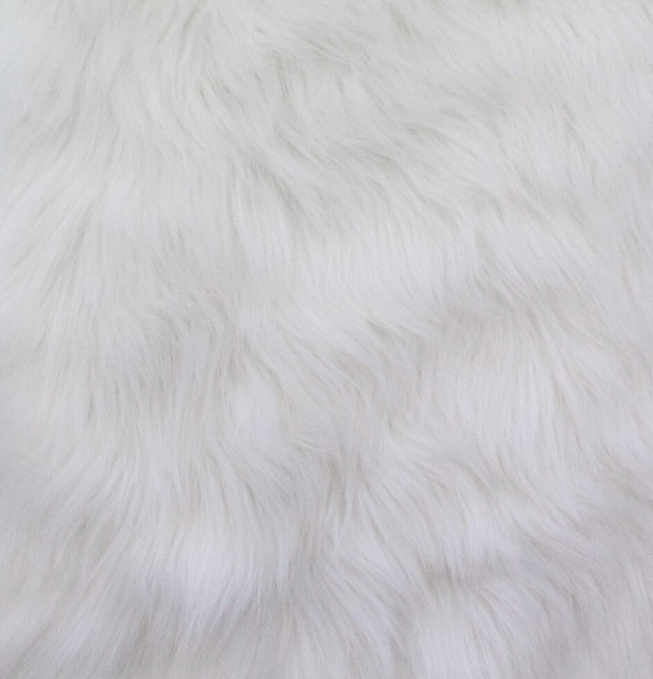 60” Width White Solid Shaggy Long Pile Faux Fur Soft Polyester Fabric Per Yard