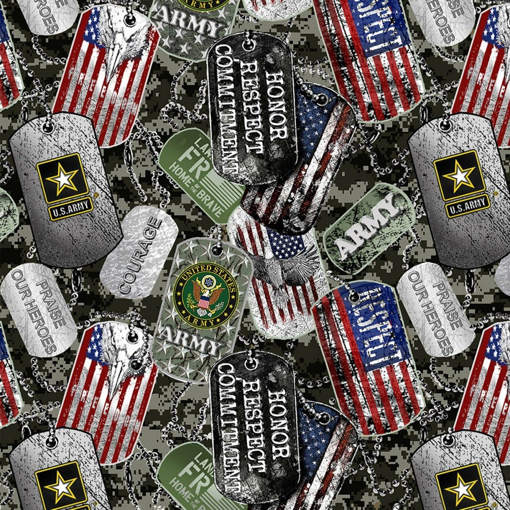 Sykel Enterprises U.S Army Dog Tags Packed Cotton Fabric by the Yard