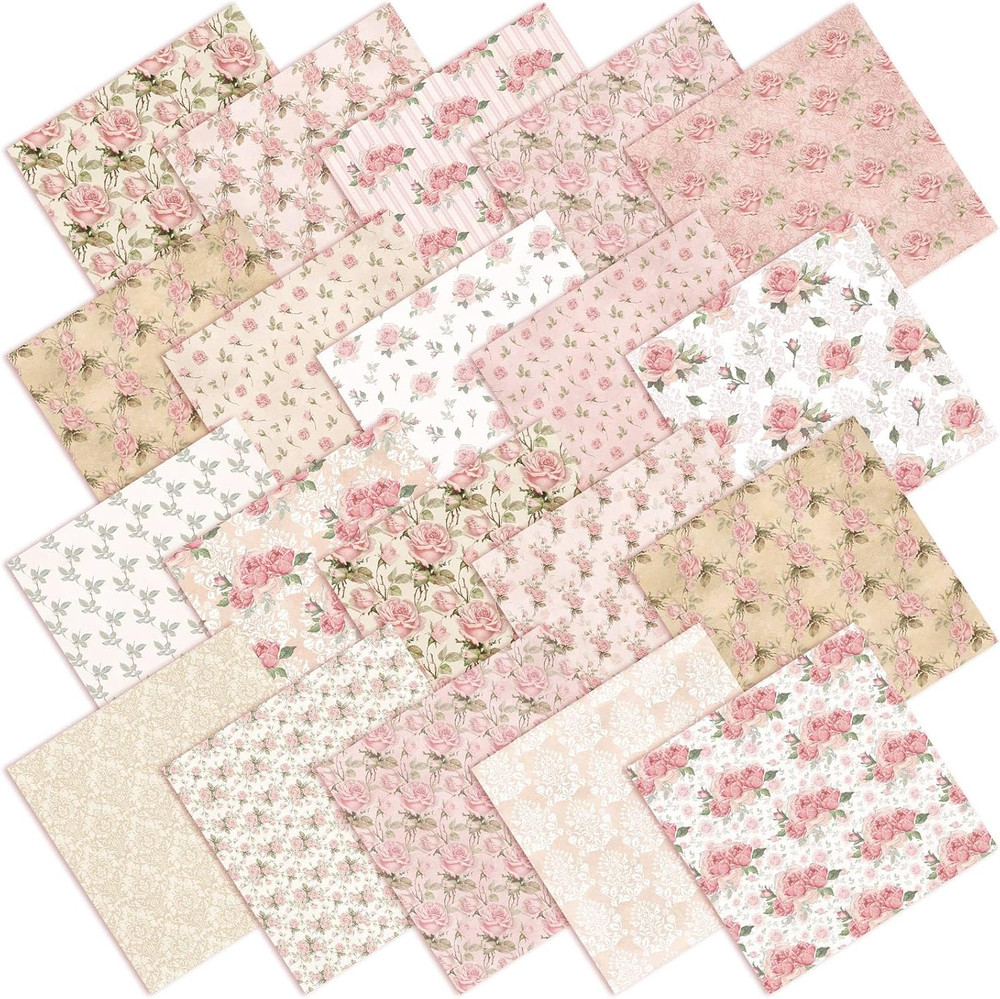 Vintage Rose Quilting Fabric Bundle 10×10 Inches Pink White Patchwork Material