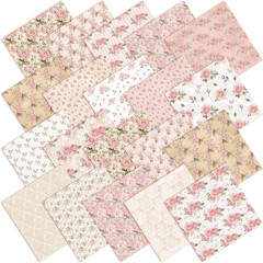 Vintage Rose Quilting Fabric Bundle 10×10 Inches Pink White Patchwork Material
