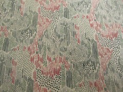 Cotton Poly Abstract Green Red Dots Lines on white Fabric 2yd x 44