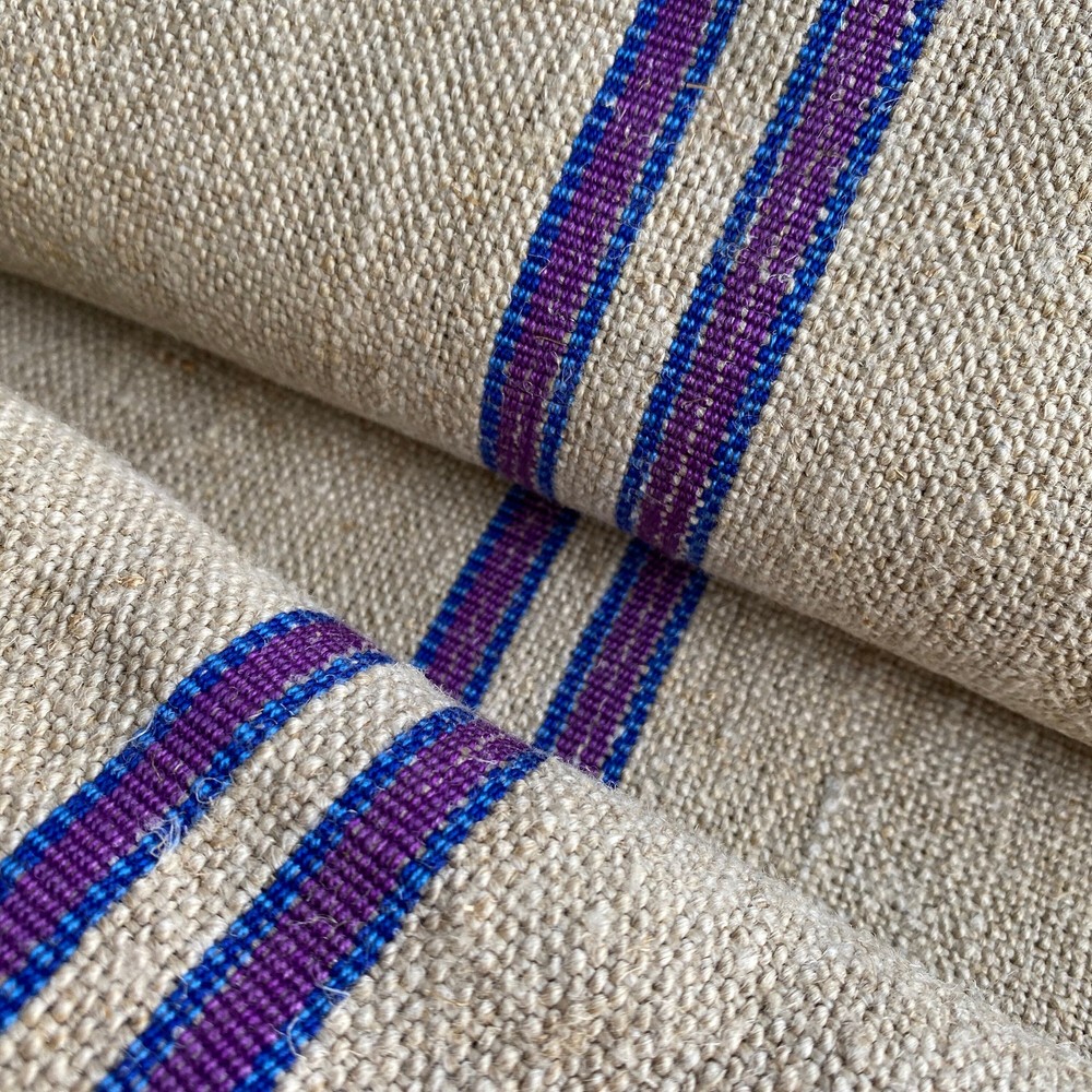 Antique homespun Plain Hemp Linen Bolt PER YARD Organic Fabric PURPLE and blue