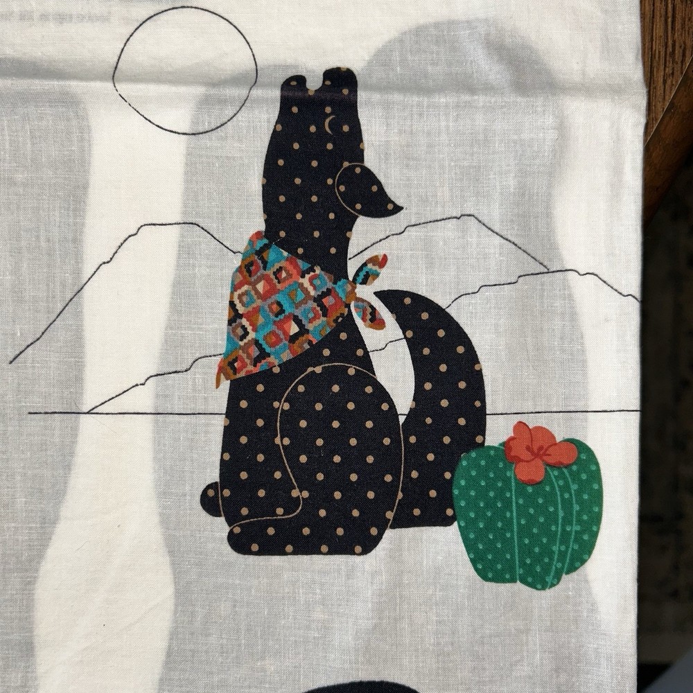 Vintage VIP “Painted Desert” Howling Coyote & Cactus Cut And Sew Fabric Panel