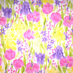 Spring Floral Tulips Multicolor Stretch Cotton Fabric 56″ By The Yard