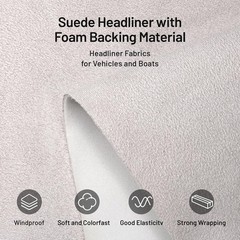 Suede Auto Headliner Fabric 96″L x 60″W Foam Backing Grey Interior Replacement
