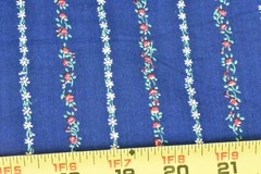By 1/2 Yd, Vintage, Red Green White Floral Striped on Navy Cotton/Cranston,P9407