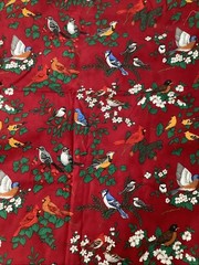 Vintage Fabric Red With Birds Cardinal Blue Birds Cotton 1.5 Yards VIP Cranston