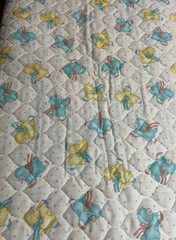 Vintage Baby Quilt panel Jumping Lambs Pastels Hearts Yellow Blue Pink Quilted