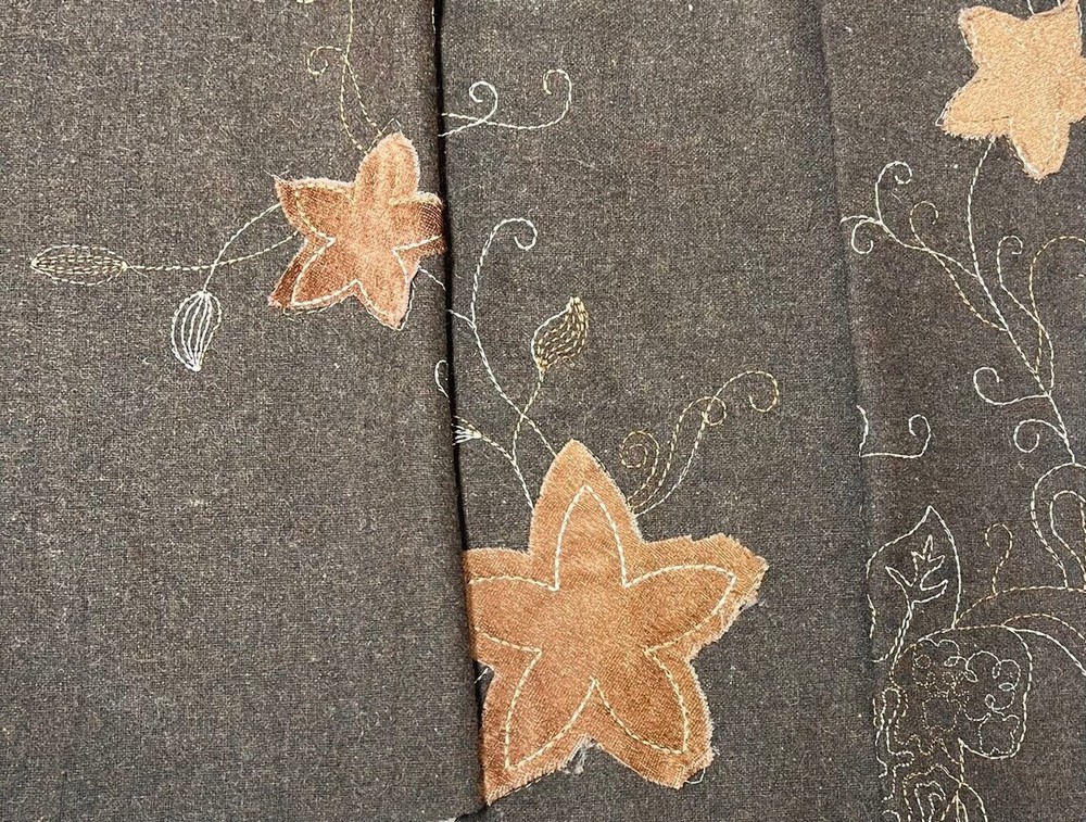 $24 for 2 Yards – Real Wool (Flannel) Fabric – Brown Embroidered Fabric Color