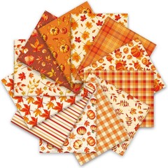 JarThenaAMCS 12 Pcs Fall Cotton Fabric Bundles Orange Pumpkin Leaves Plaid Fa…