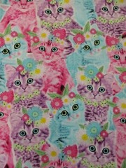 CATS FACES FLOWERS CAT ICON PINK KITTY COTTON FABRIC FQ