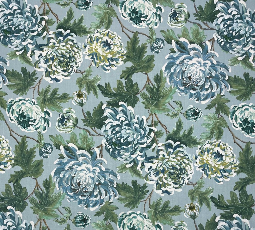 BALLARD DESIGNS ALORA CELADON GREEN OVERSIZE FLORAL FABRIC 2.75 YARDS 54″W