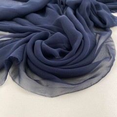 Vintage 1980s Georgette Chiffon Fabric Navy Blue Sheer 60″W 8 Yards Draped