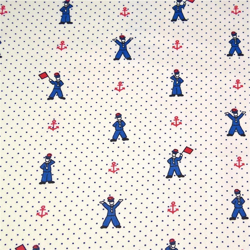 Vintage Fabric by Wellwood, Tiny British Signal Sailors, Per 1/2 Yd