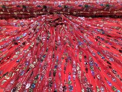 Fabric Sold By The Yard Red Beaded Lace Sequin Floral Embroidery Mesh For Dress