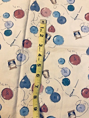 VTG`90` Sewing Theme Quilt Fabric Buttons, Thimble, Needle & Thread BTFQ