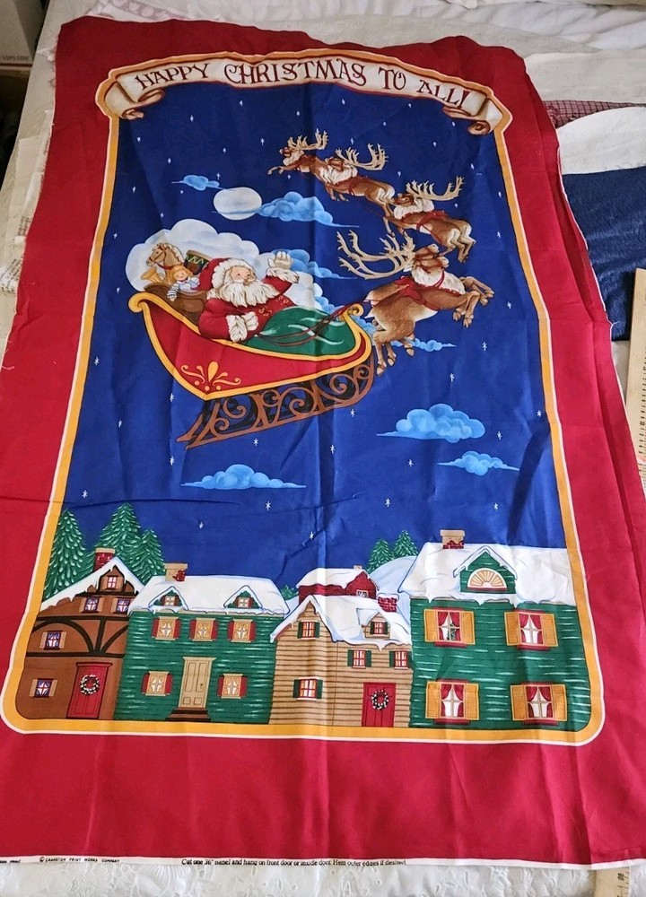 VTG V•I•P HAPPY CHRISTMAS TO ALL FABRIC DOOR PANEL Cut & Sew 36″x57″
