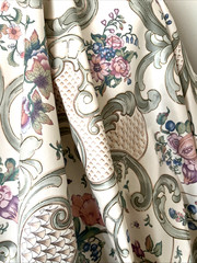Anna Ruben 1990 Cotton Sateen Fabric Country Cottage Floral Lace Scrolls 4 yds.