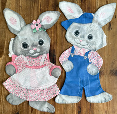 2 Vintage Cut & Sew Fabric Panel Spring Mills Bunny Rabbits Pillow Not Stuffed