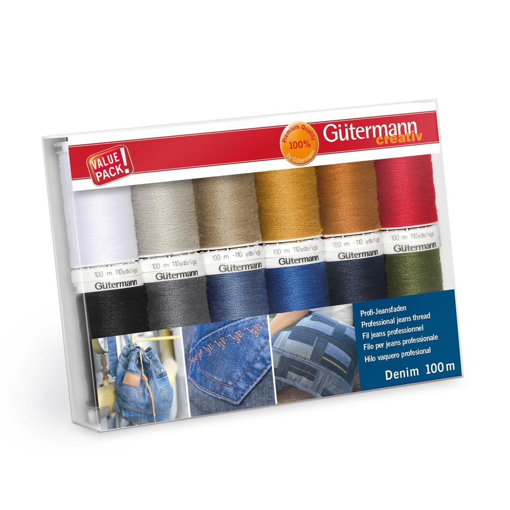 Gutermann Thread Set: Denim: 12 x 100m: Assorted Shades Multicoloured