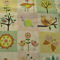 Vintage Baby Fabric 72×43 Yellow Pastel Baby Bird Snail Butterfly Cute 2 Yards