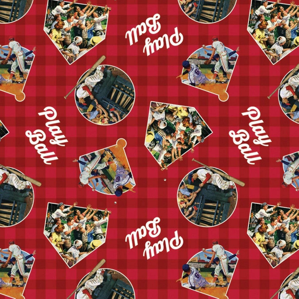 Saturday Evening Post Play Ball Red 100% Cotton Fabric by The Yard