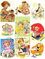Handmade Set of 9 Retro CHILDHOOD MOMENTS #4 – 8×10 Collage Cotton FABRIC Panel