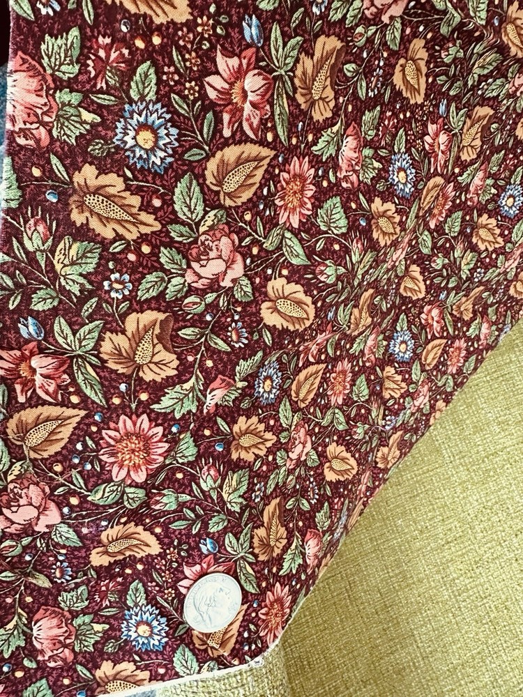 VTG Brown Blush Floral (3 X 17” X 21”Yd) Quilt Cotton PREWASHED RARE Soft