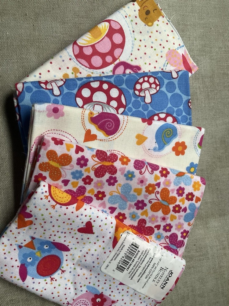 Cotton Fabric Cute Owl,Mushroom / 5Pieces 18”x 21”By Jo Ann