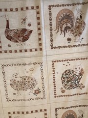 Veg Joan Kessler Concord Fabrics Cotton Panel Cream Floral Animals 44”x 64”
