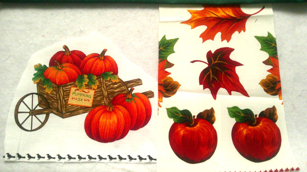 Fabric Red Rooster 3 Pc Appliques for Autumn Wheelbarrow & Pumpkins Apples $2.35
