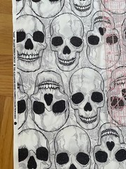Alexander Henry OOP YORICK SKULL Black White Cotton Fabric “18X44” New
