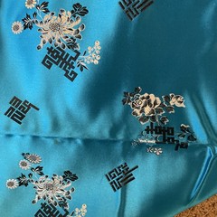 Vtg 1950s Harilela’s Hong Kong Silk Blend Brocade Fabric Turquoise Silver 5 Yard