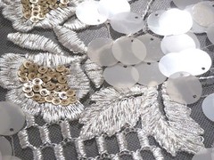 STUNNING ‘Mermaid’ Lace in Pearl with Paillettes & Embroidered in Cream & Gold!