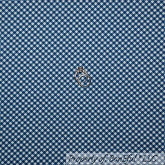 BonEful FABRIC FQ Cotton Quilt Navy Blue White Gingham Check Bias Stripe Country