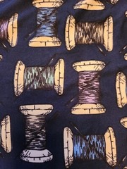 Knit Fabric Thread/Spool Print Navy Background Two Yards