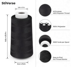 StiVerse Serger Thread 4 Cones 3000 Yards Each Spool All 3000 yards, Black